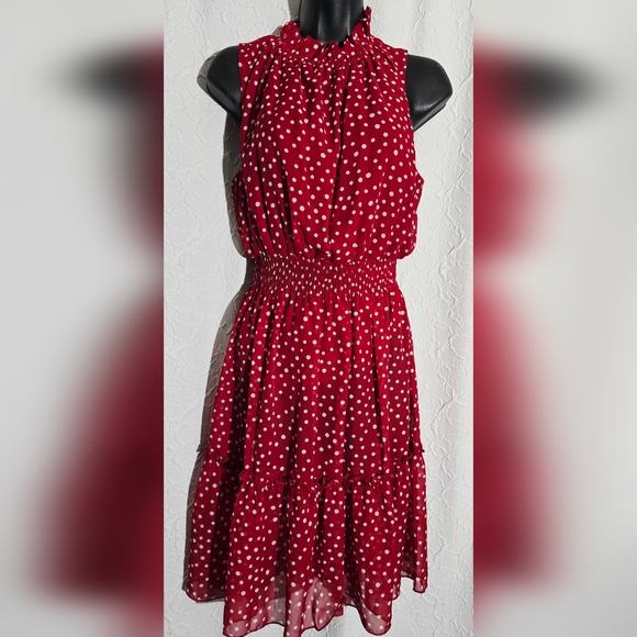 Kate And Lily Red Womens Petite  Polka Dot Tiered Sleeveless Dress  Size 12P - Picture 1 of 6